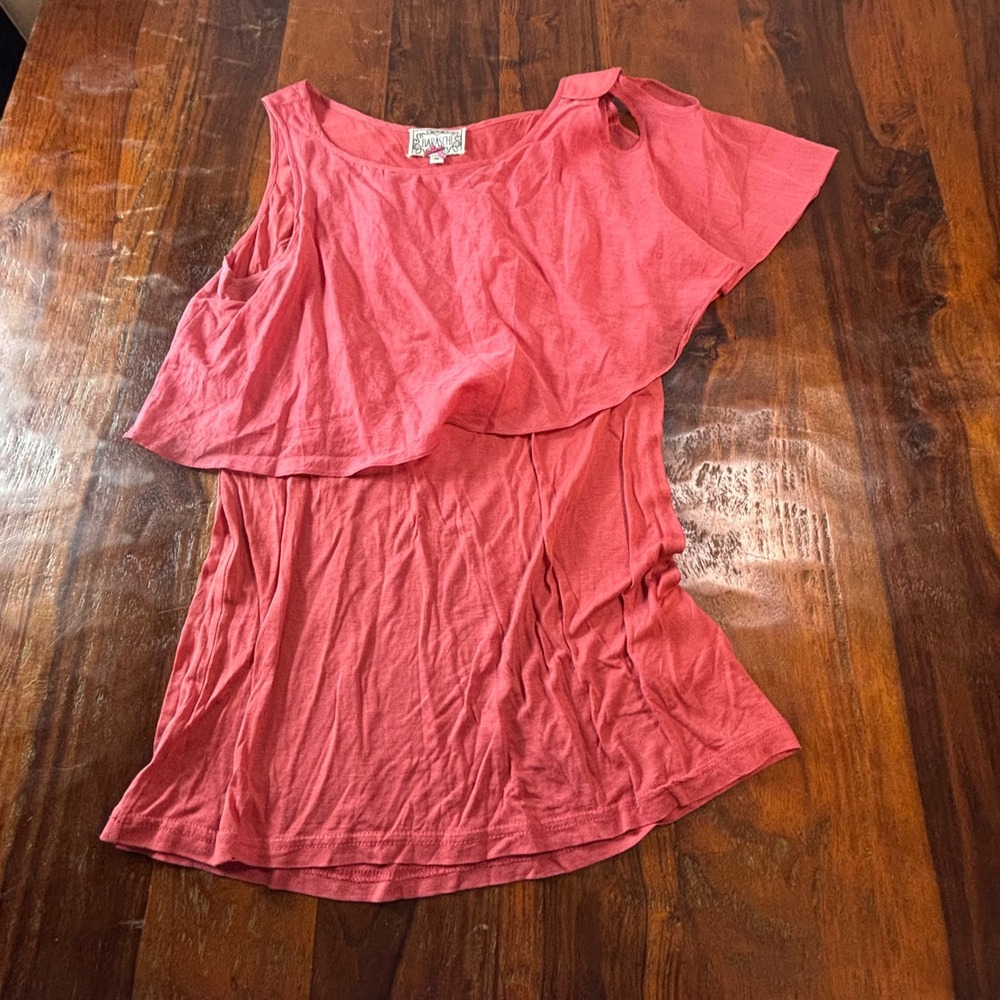 Baraschi Womens AK260‎ Asymmetrical Tiered Overlay Tank Top Coral Pink Size M